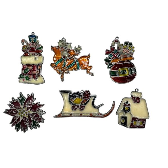 Handmade Christmas Set Of 6 Festive Christmas-Themed Stained Resin Ornament READ - Picture 1 of 10